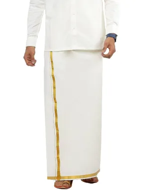 100% Premium Men's White Cotton Dhoti With Attractive Golden Zari Border