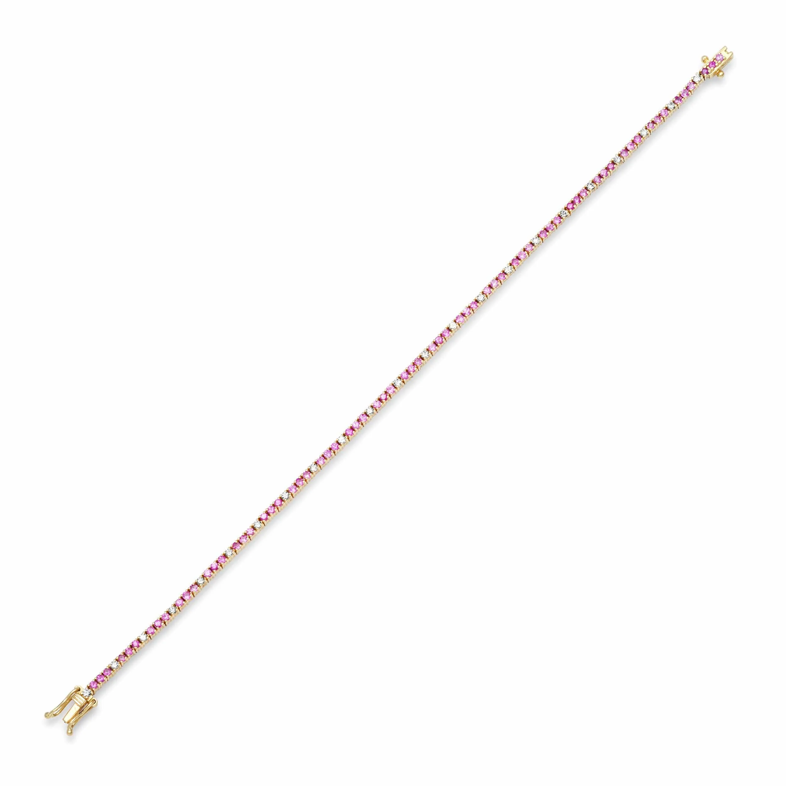 14K Gold Pink Sapphire and Diamond Tennis Bracelet 4-Prong Setting