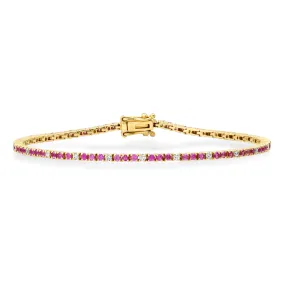 14K Gold Pink Sapphire and Diamond Tennis Bracelet 4-Prong Setting