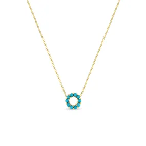 14k Small Prong Turquoise Circle Necklace