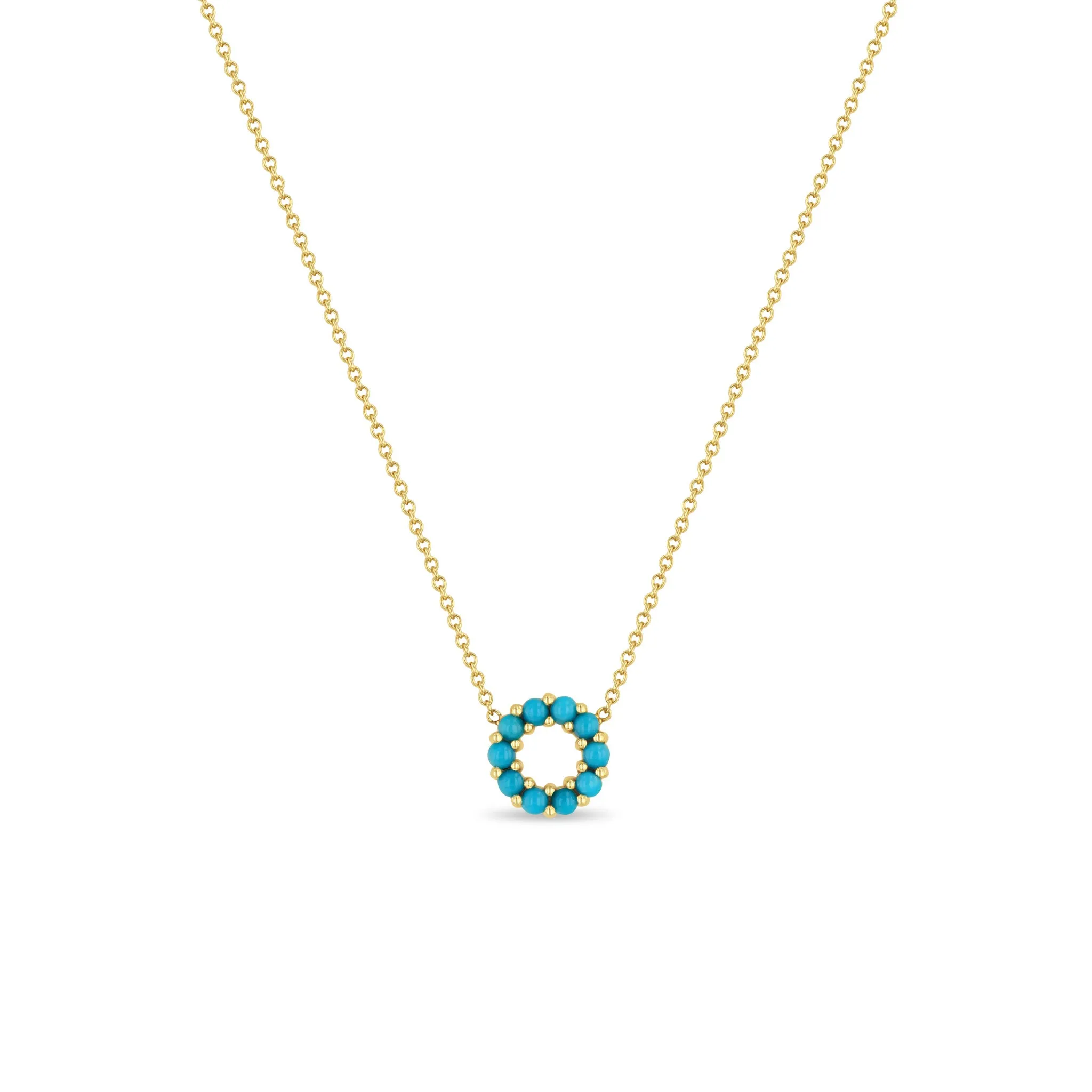 14k Small Prong Turquoise Circle Necklace