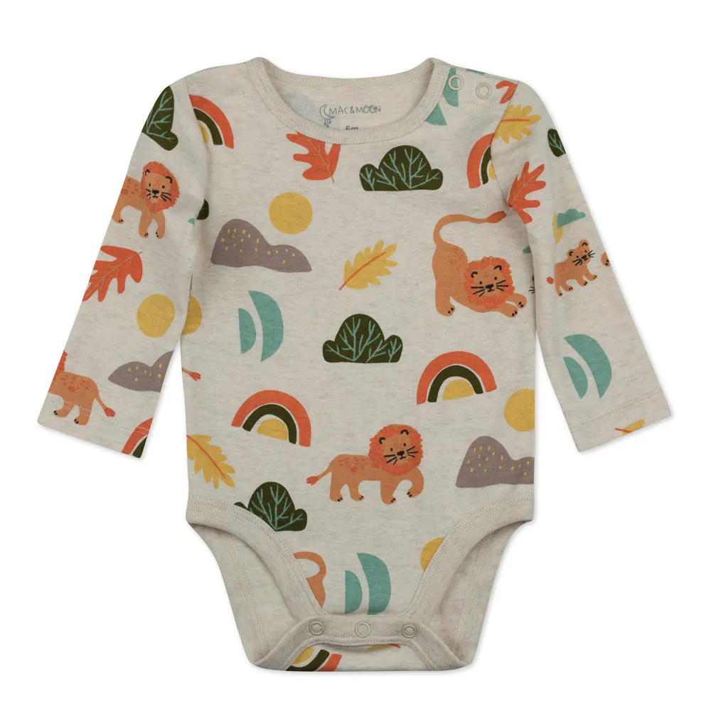 2-Pack Organic Cotton Long Sleeve Bodysuit in Lion Print