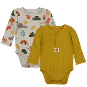 2-Pack Organic Cotton Long Sleeve Bodysuit in Lion Print