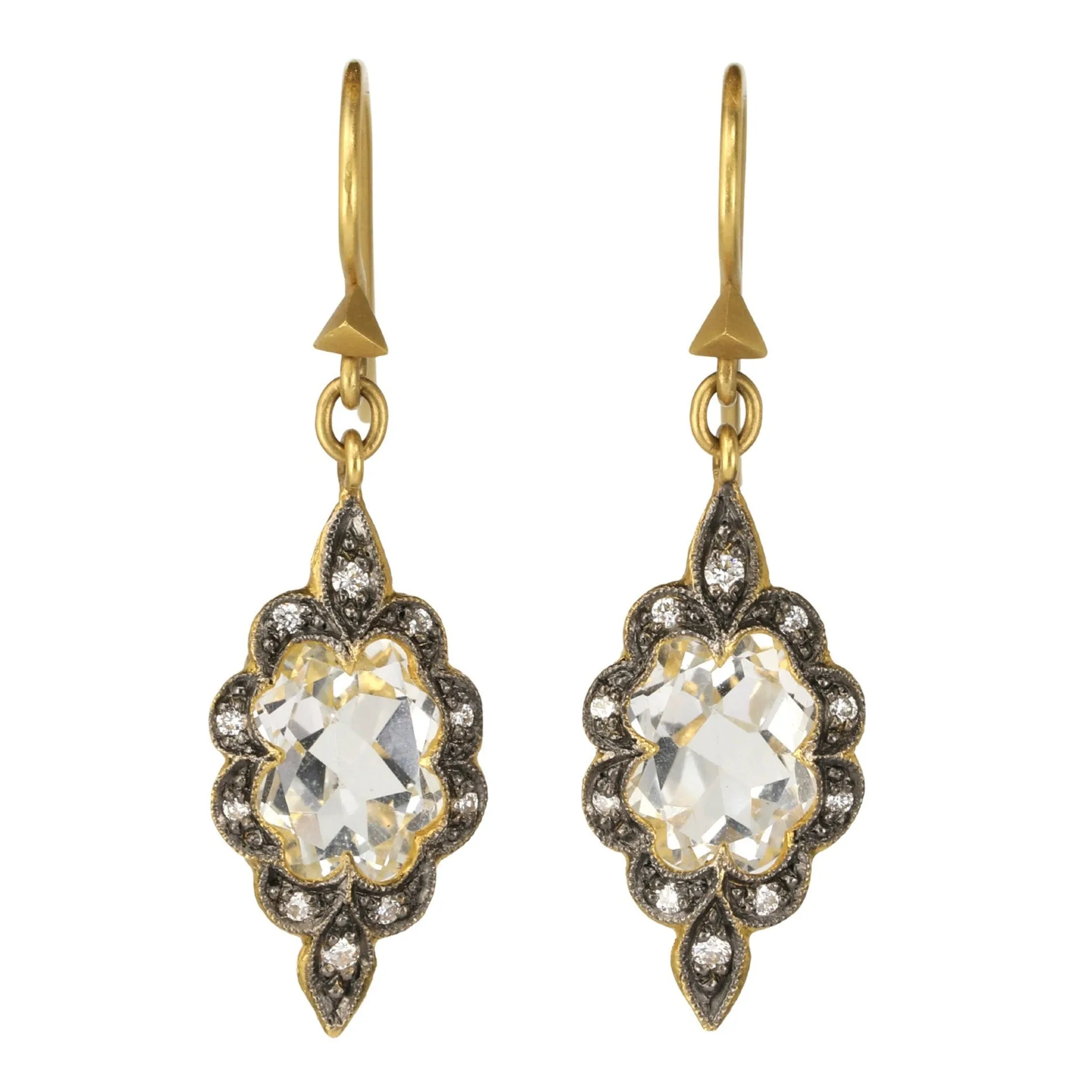 22K Gold and White Topaz Small Scallop Earrings with Diamonds