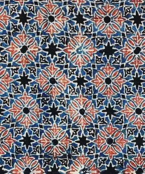 2.5m Blue black red natural dye cotton ajrakh kurta fabric