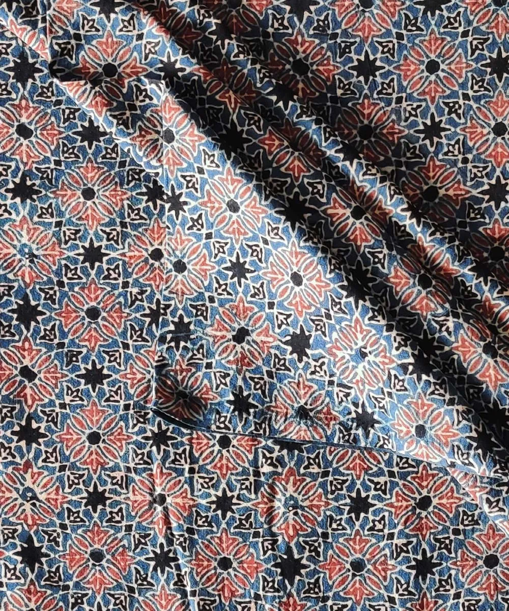 2.5m Blue black red natural dye cotton ajrakh kurta fabric