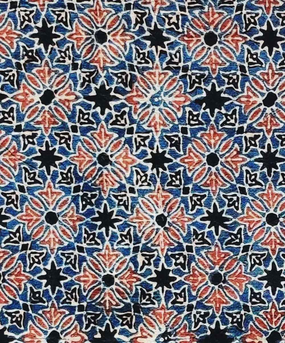 2.5m Blue black red natural dye cotton ajrakh kurta fabric