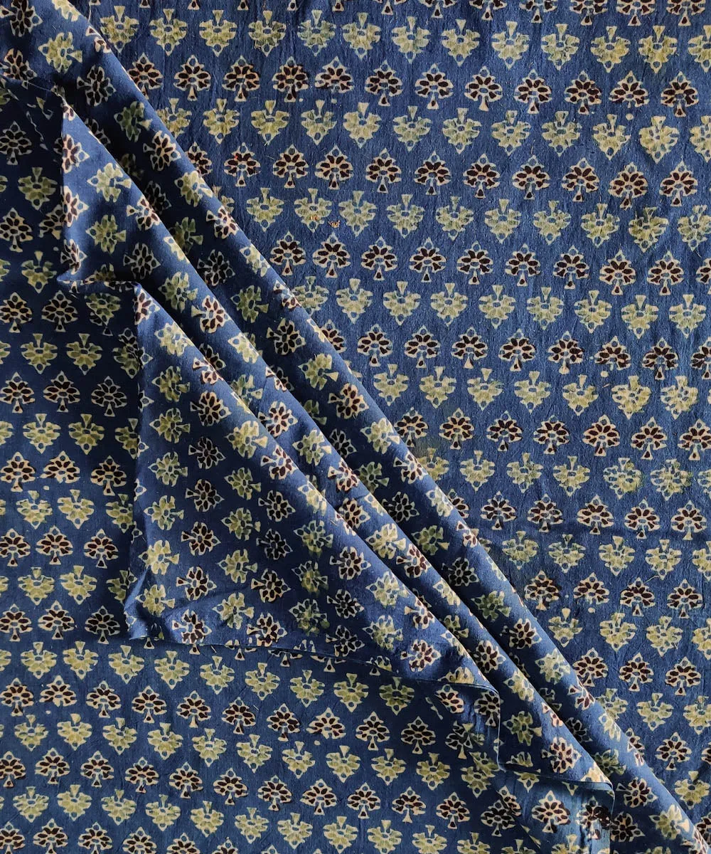 2.5m Blue multicolor natural dye cotton ajrakh kurta fabric