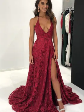 A-Line Spaghetti Straps Floor-Length Burgundy Prom Dress with Appliques,Evening Dresses,Party Dresses,PDY0331