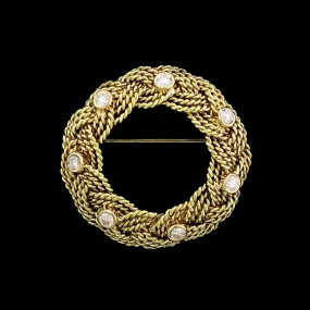 A.G.A. Correa & Sons 18K Yellow Gold Estate Diamond Turk's Head Circle Pin