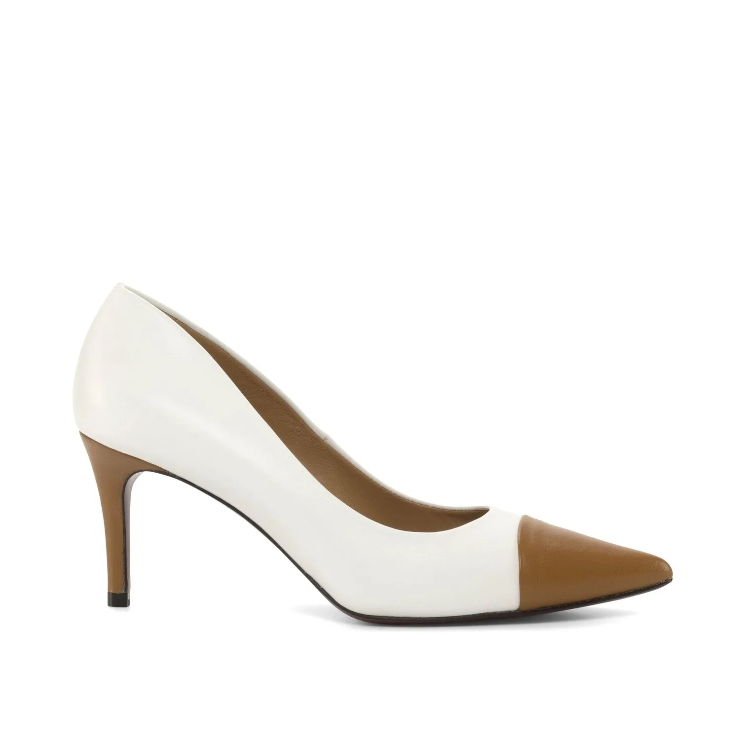 Ambrogio Bespoke Custom Women's Shoes White & Brown Nappa Kaiser Leather Milan Pumps (AMBW1106)