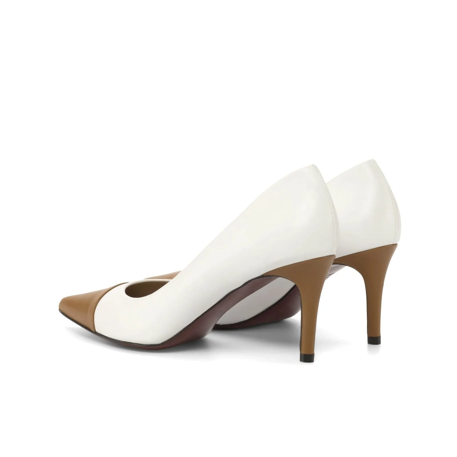 Ambrogio Bespoke Custom Women's Shoes White & Brown Nappa Kaiser Leather Milan Pumps (AMBW1106)