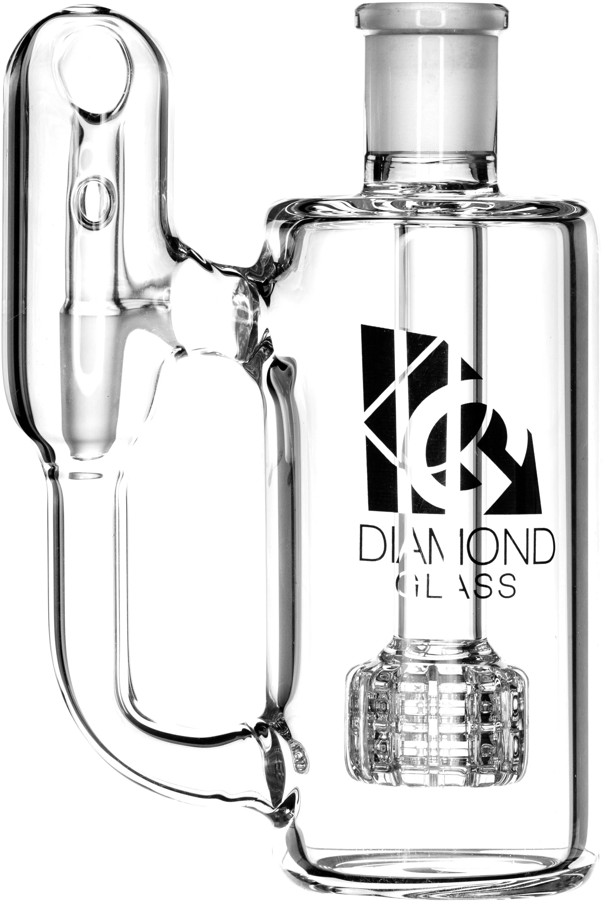 Ash Catcher w/ 14mm Joint, 90 Angle, Matrix   Recycler Perc, by Diamond Glass