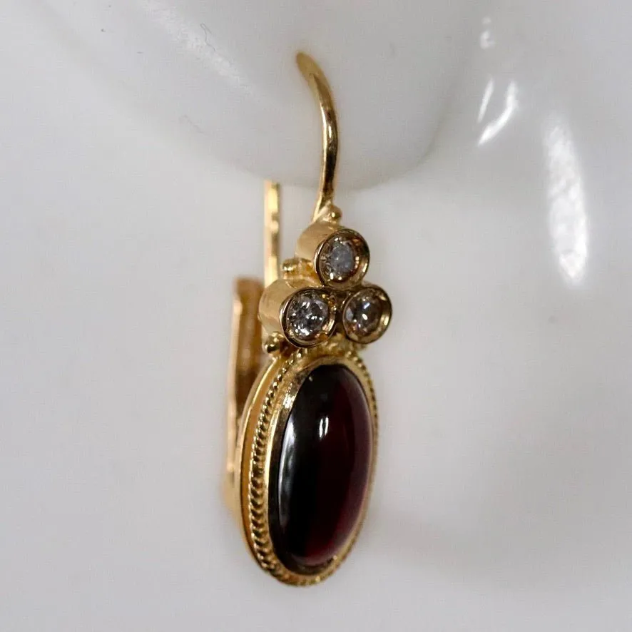 Balmoral Castle 14k Gold, Garnet and Diamond Earrings