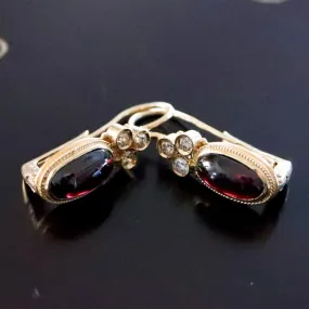 Balmoral Castle 14k Gold, Garnet and Diamond Earrings