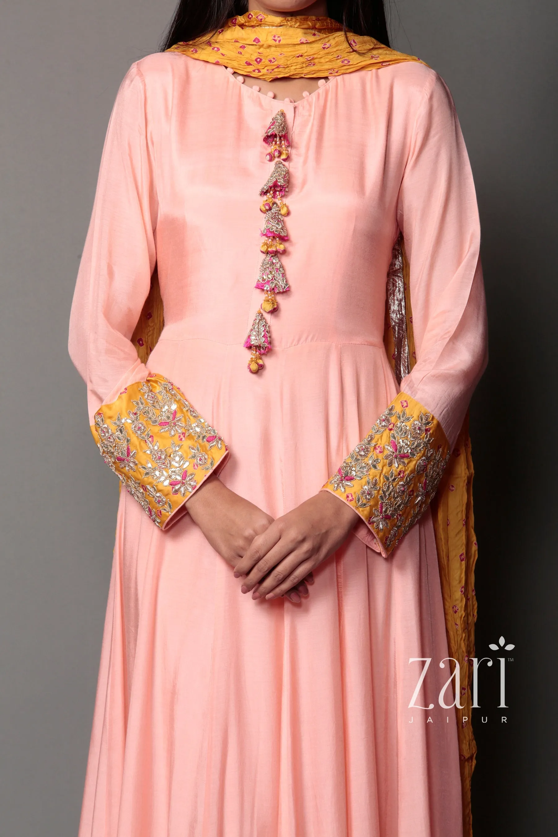 Bandhej cotton silk Suit with Gota Patti, Sequins, Thread, Zardozi work.