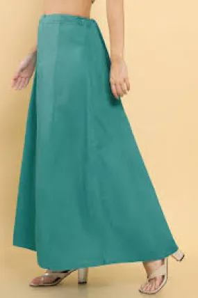 Beautiful Teal Green Women's Pure Cotton Readymade Petticoat For Saree