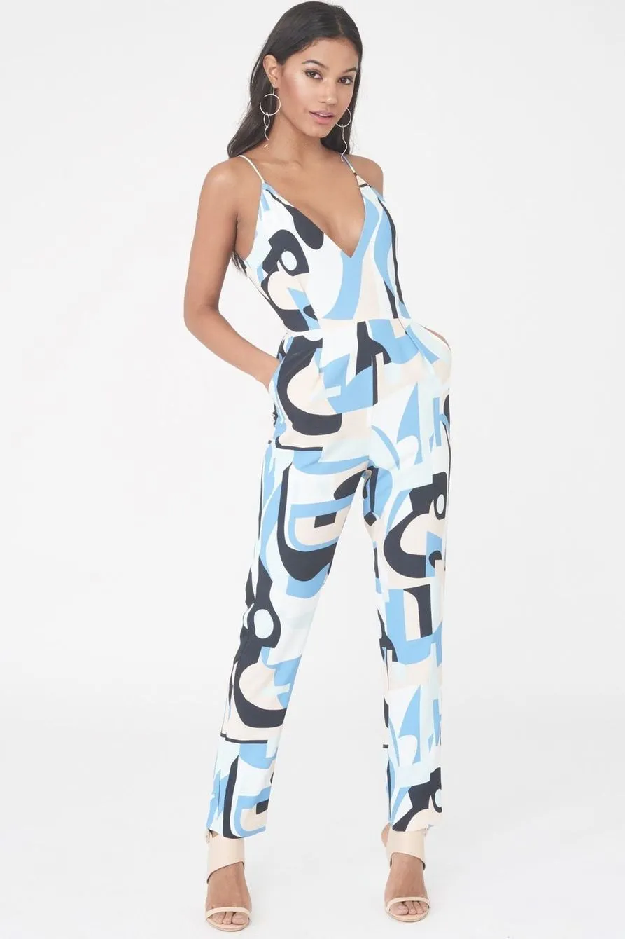 BLUE ABSTRACT JUMPSUIT