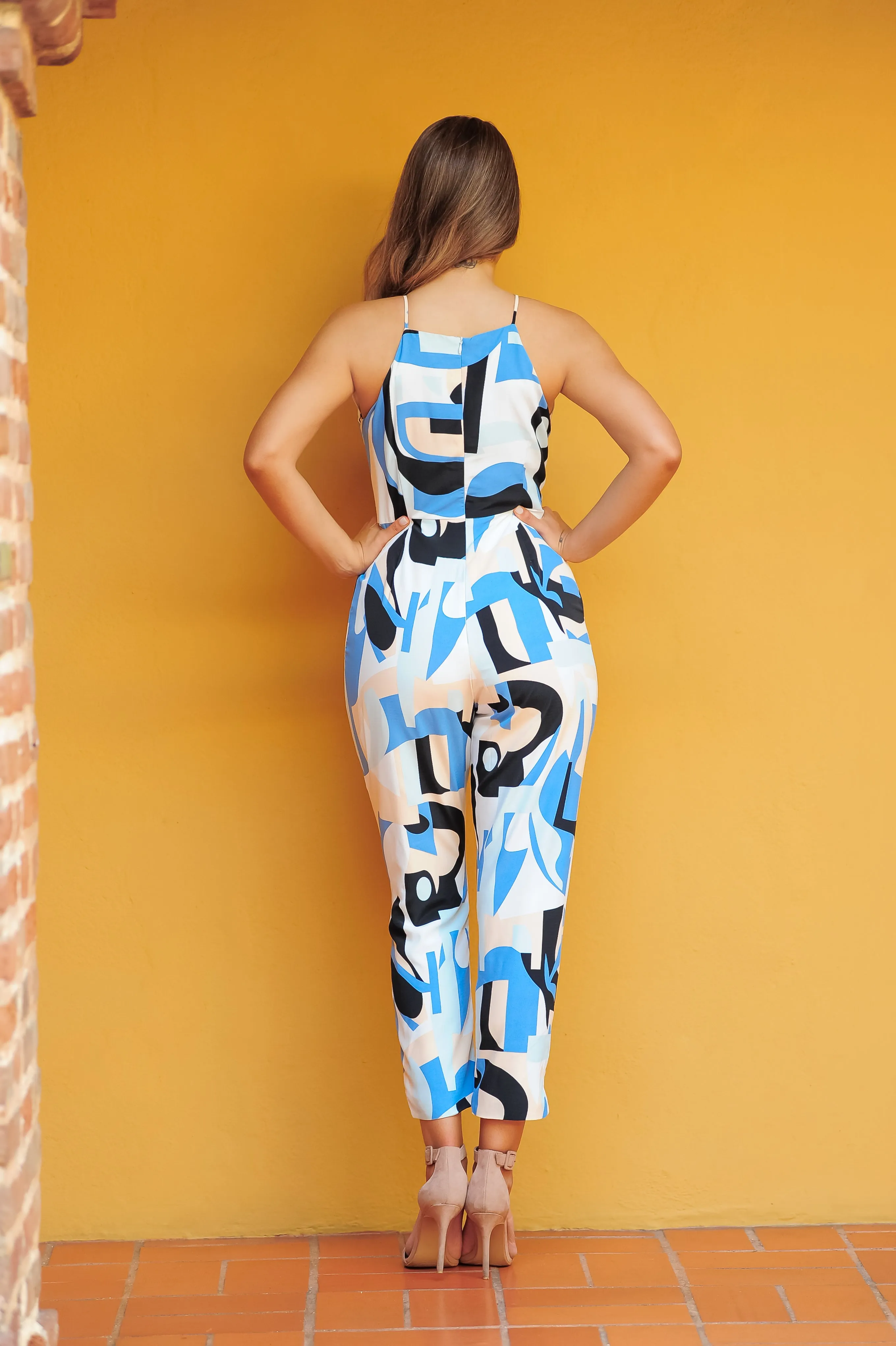 BLUE ABSTRACT JUMPSUIT