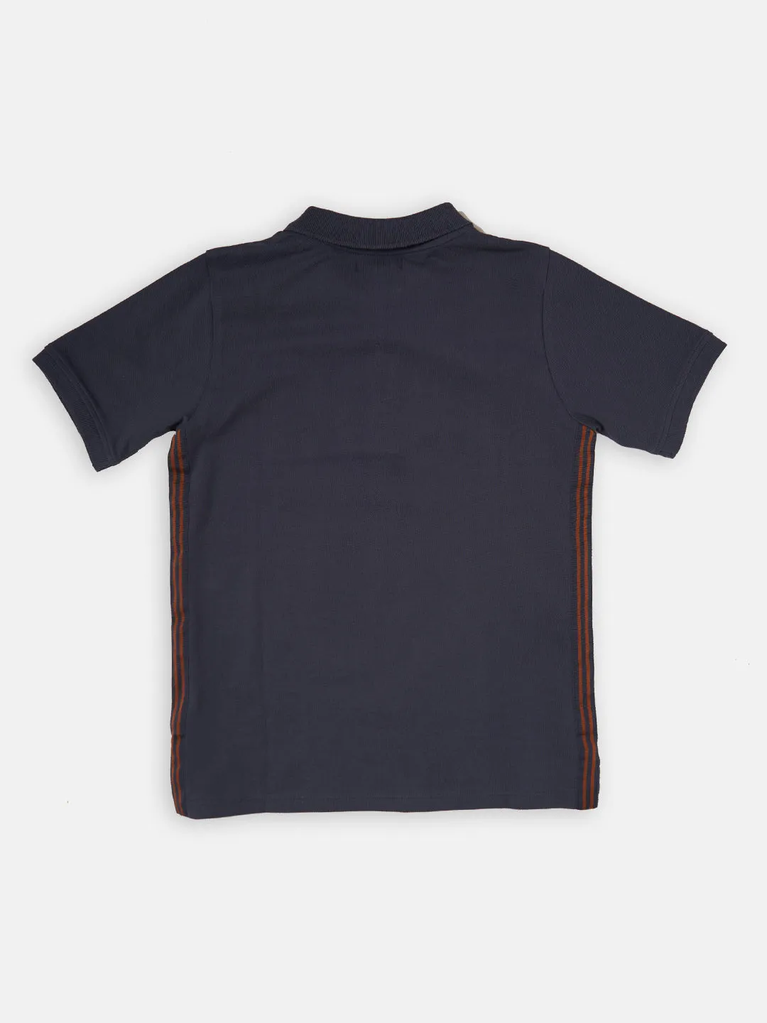 Boys Navy Side Stripe Polo Collar Cotton T-Shirt