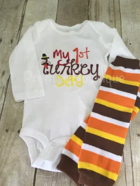 Boys or girls Thanksgiving shirt or bodysuit and legwarmers - My 1st Turkey Day