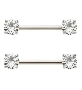 Clear Prong CZ Stainless Steel Nipple Barbell