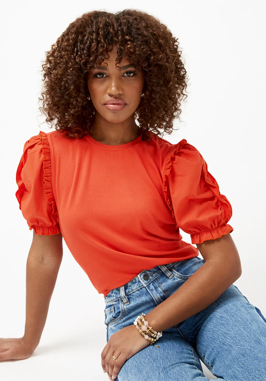 Corey Women’s Mixed Media Top in Orange - KT0661S