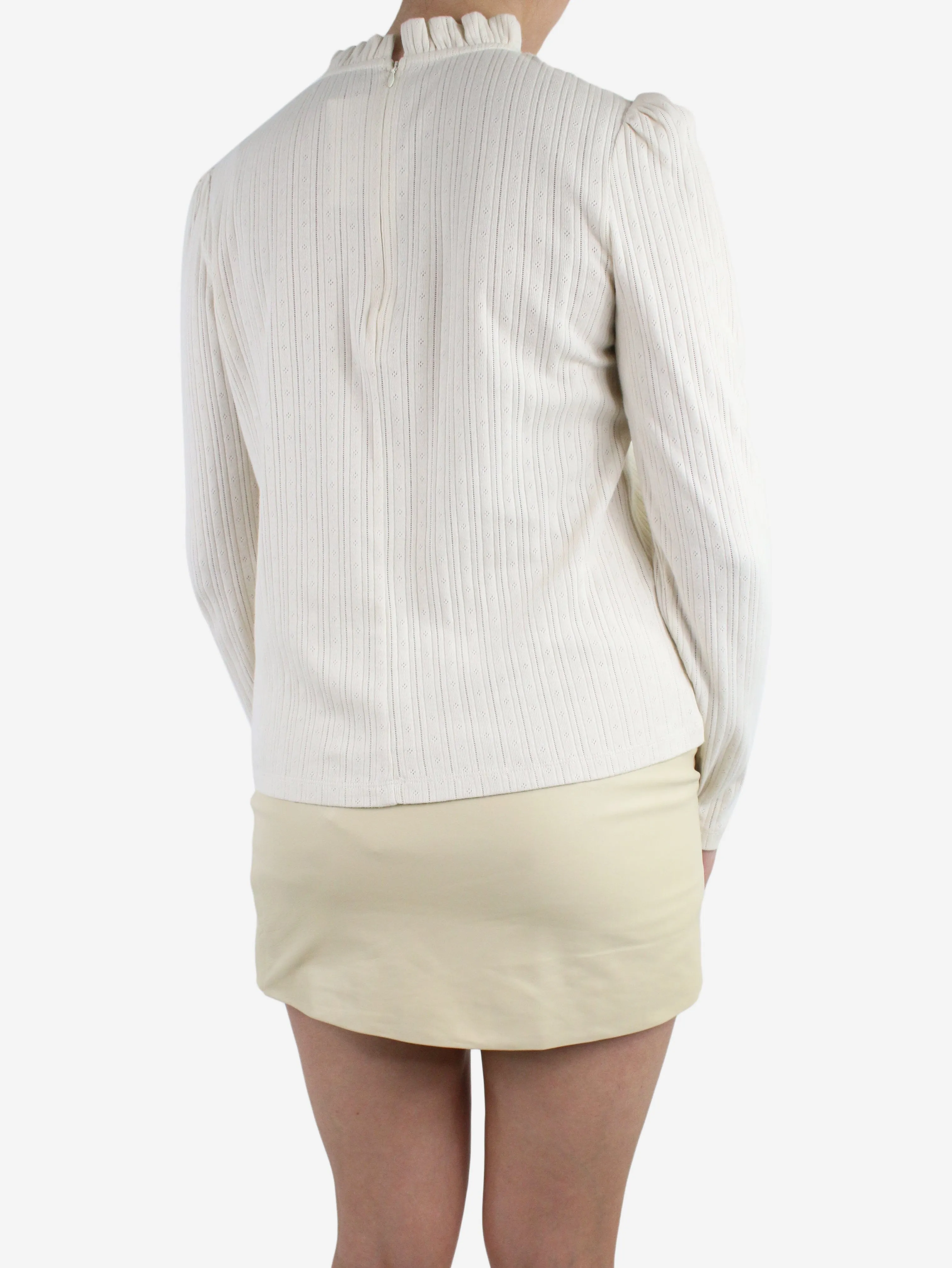 Cream high-neck ribbed long-sleeve top - size UK 12