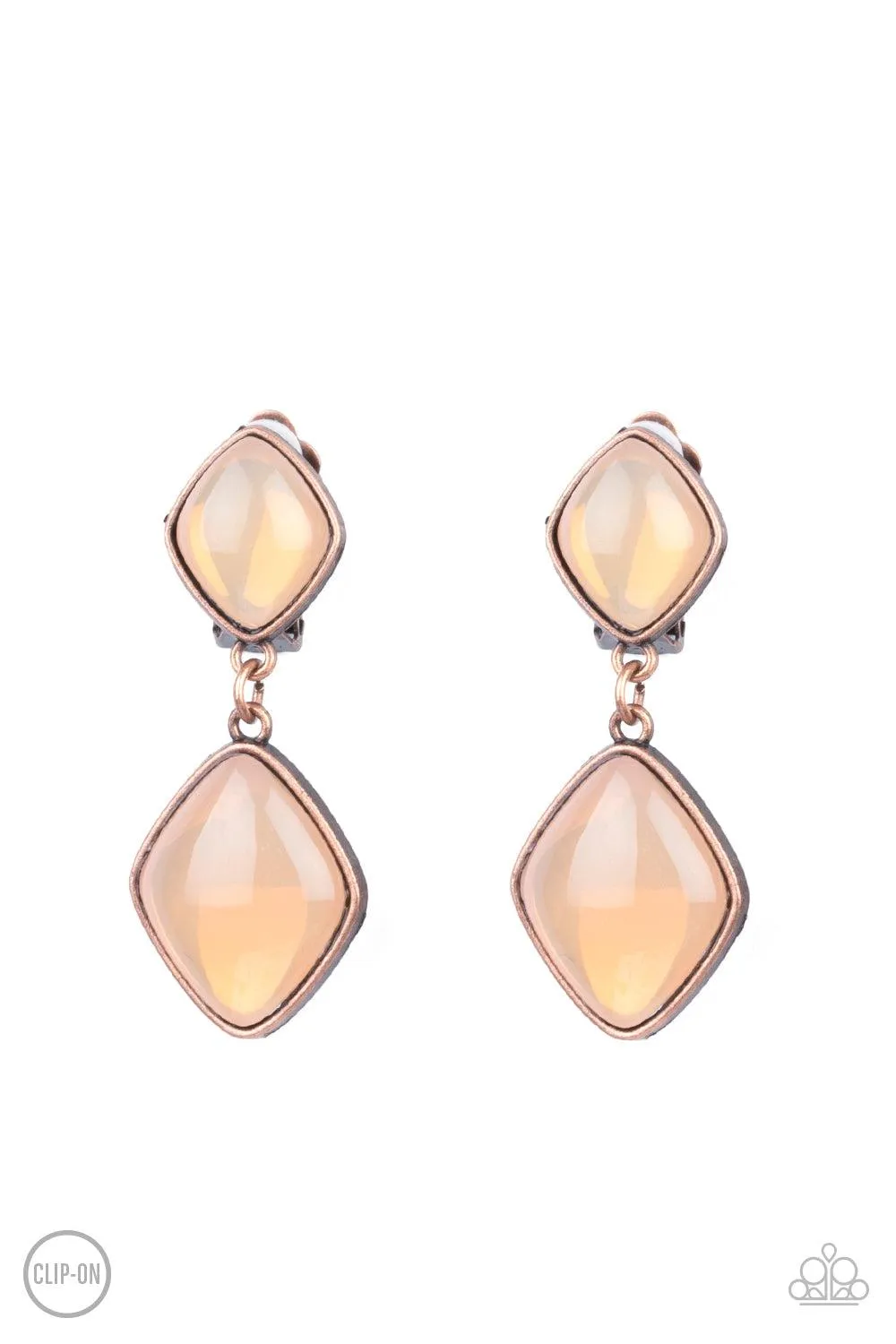 Double Dipping Diamonds Copper & Peach Opal Clip-On Earrings - Paparazzi Accessories