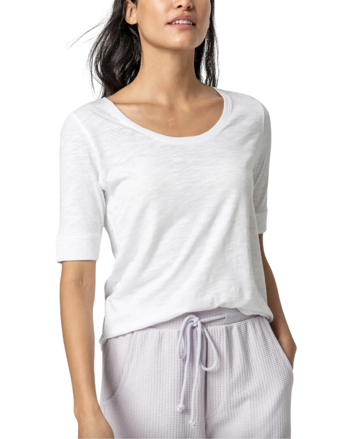 Elbow Sleeve Ballet Neck (White)