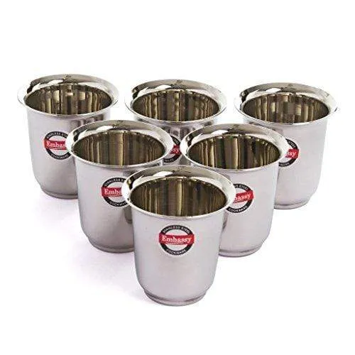 Embassy Stainless Steel Mayuri Coffee Glass / Tumbler, Pack of 6, Size 3 - 180 ml/glass