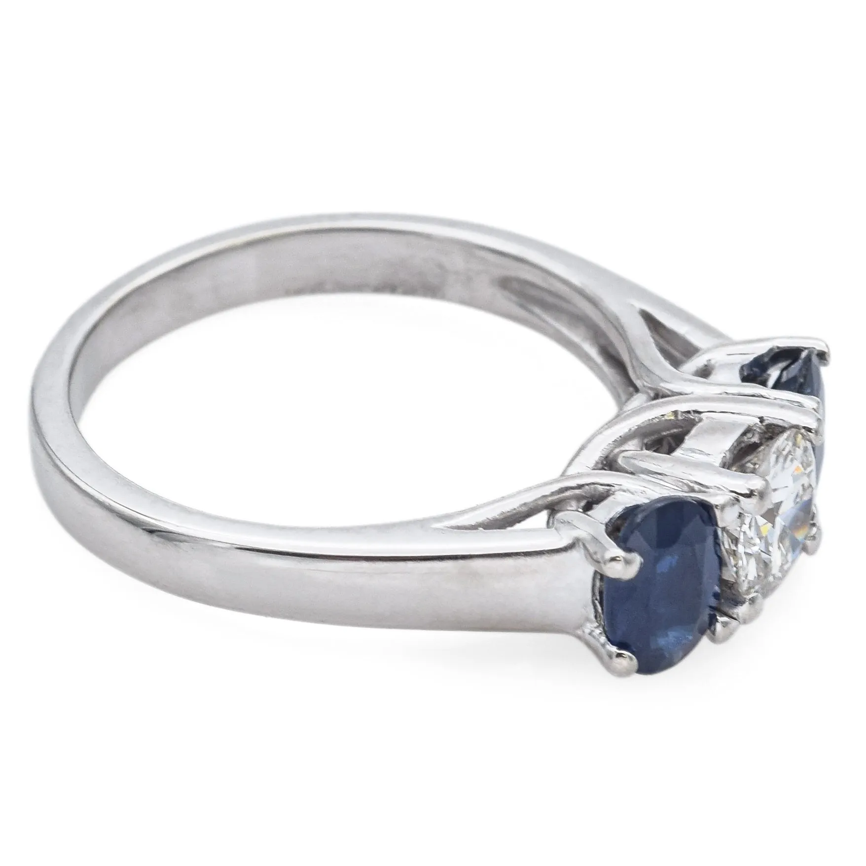 Estate 14K White Gold Sapphire & 0.65 Ct Diamond Three-Stone Band Ring Size 6.5