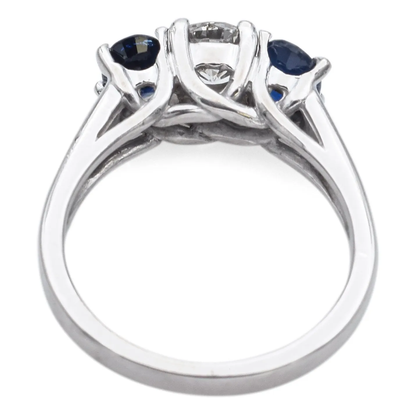 Estate 14K White Gold Sapphire & 0.65 Ct Diamond Three-Stone Band Ring Size 6.5