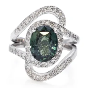 Estate 18K White Gold 4.87 Ct Green Sapphire & 0.75 TCW Diamond Band Ring