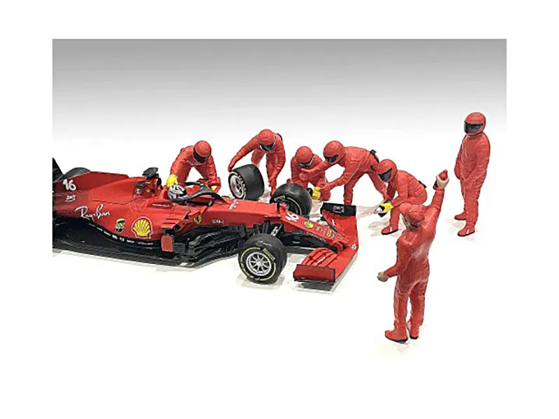 Formula One F1 Pit Crew 7 Figure Set Team Red Release III for 1/43 Scale Models by American Diorama