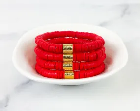 Heishi Color Pop Bracelet Siam Red Gold Barrel