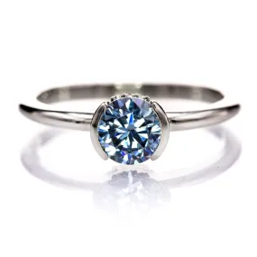 Helen Solitaire - Round Blue Moissanite Half Bezel Engagement Ring