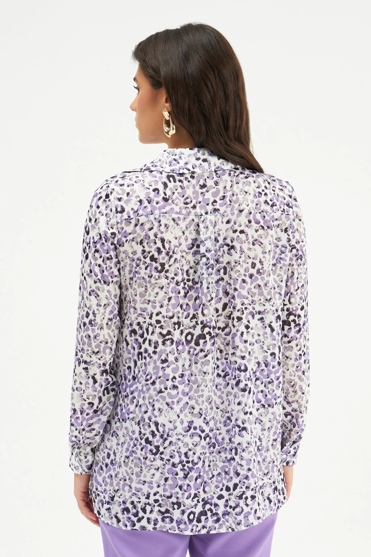 Leopard Patterned Plain Shirt - Lilac