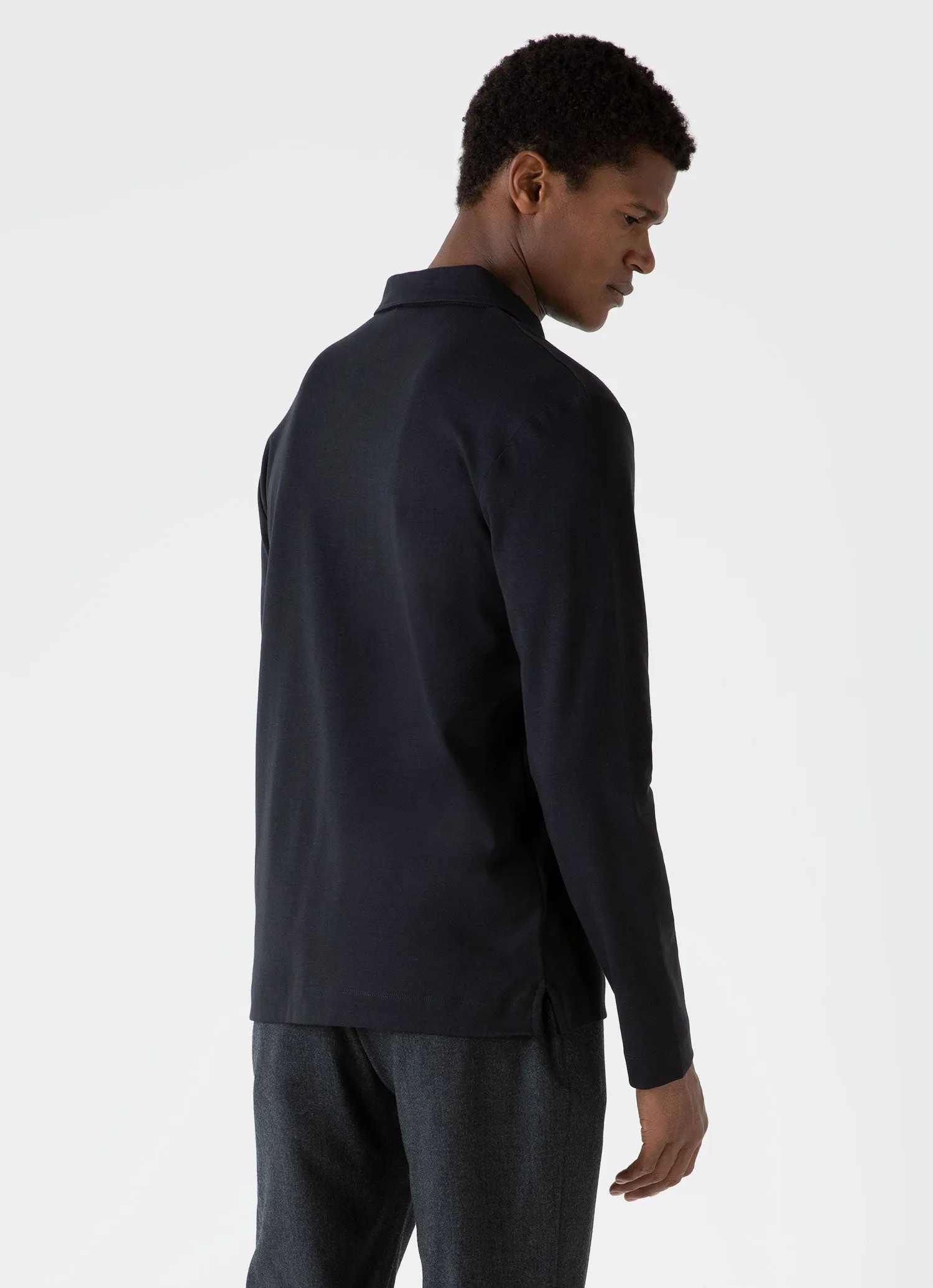 Men's Brushed Cotton Long Sleeve Polo Shirt in Black