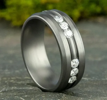 Men's Wedding Band, 8MM Tantalum with Lab Grown Diamonds