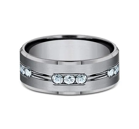 Men's Wedding Band, 8MM Tantalum with Lab Grown Diamonds