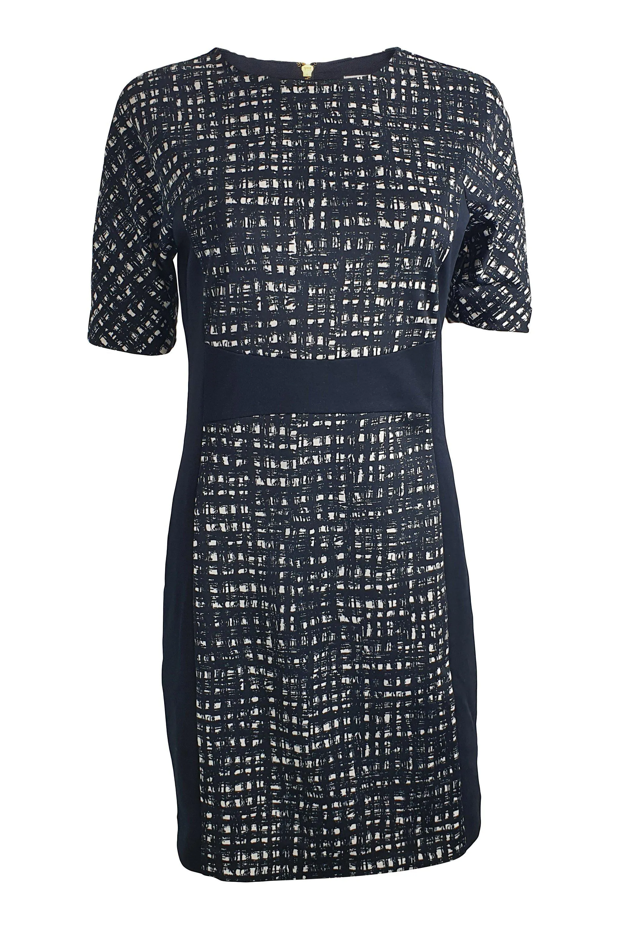 MICHAEL KORS Navy Blue Graphic Print Short Sleeved Shift Dress (US 4)