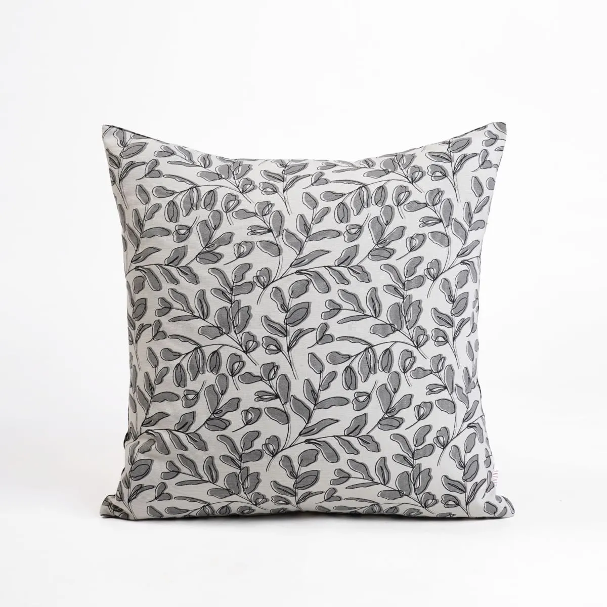 MODERN RETRO – Grey reversible cotton throw pillow cover, leaf print