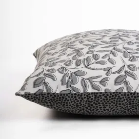 MODERN RETRO – Grey reversible cotton throw pillow cover, leaf print