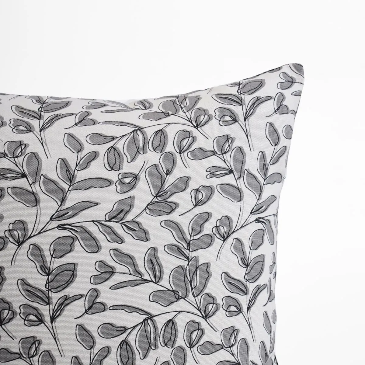 MODERN RETRO – Grey reversible cotton throw pillow cover, leaf print