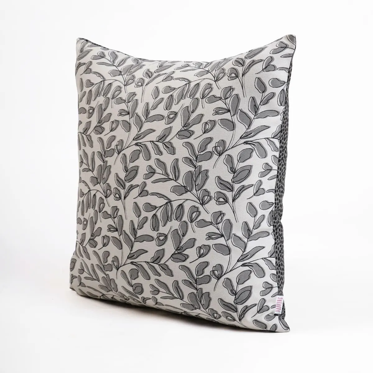 MODERN RETRO – Grey reversible cotton throw pillow cover, leaf print