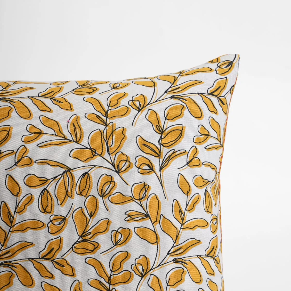 MODERN RETRO – Mustard Yellow reversible cotton throw pillow cover, leaf print