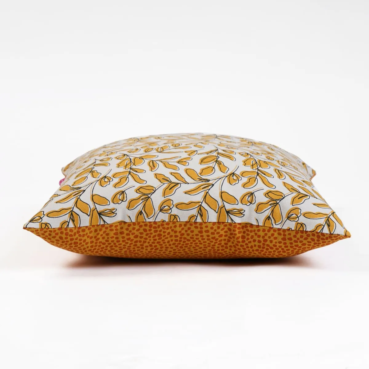 MODERN RETRO – Mustard Yellow reversible cotton throw pillow cover, leaf print