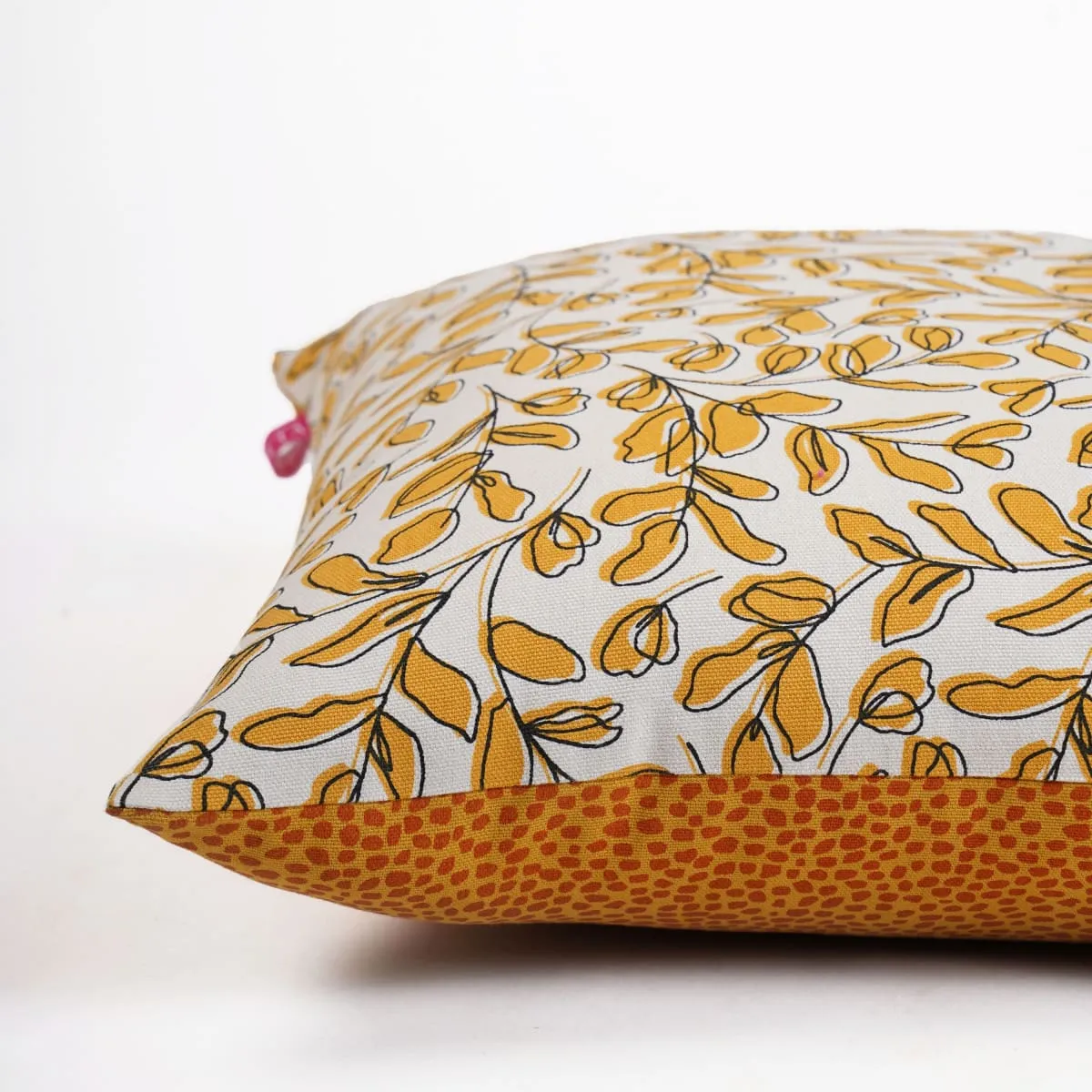 MODERN RETRO – Mustard Yellow reversible cotton throw pillow cover, leaf print