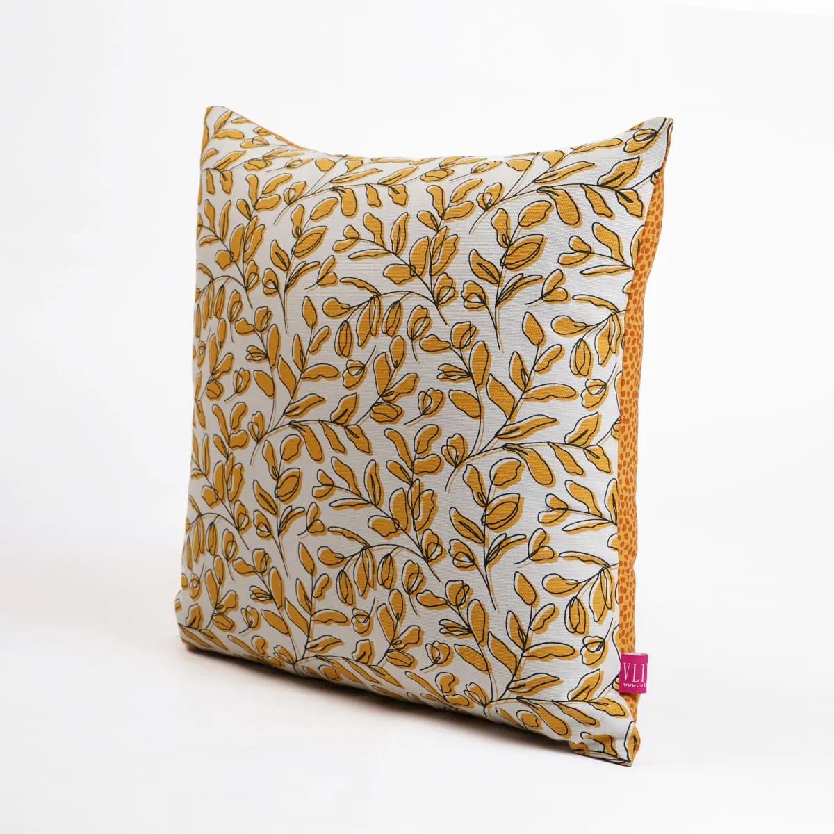 MODERN RETRO – Mustard Yellow reversible cotton throw pillow cover, leaf print